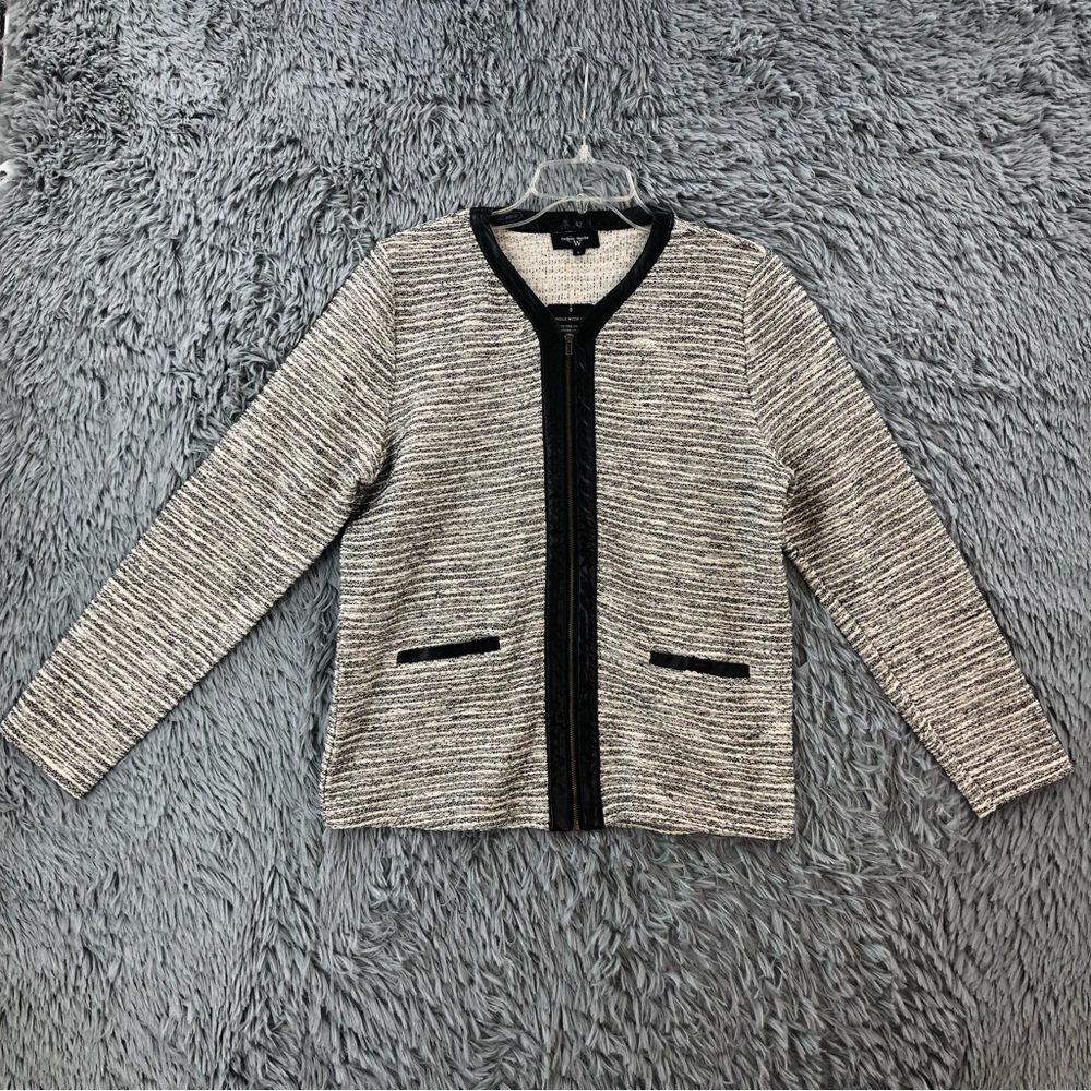 Colour Works Sweater Cardigan NWT Womens Large Full Zip Faux Leather Trim